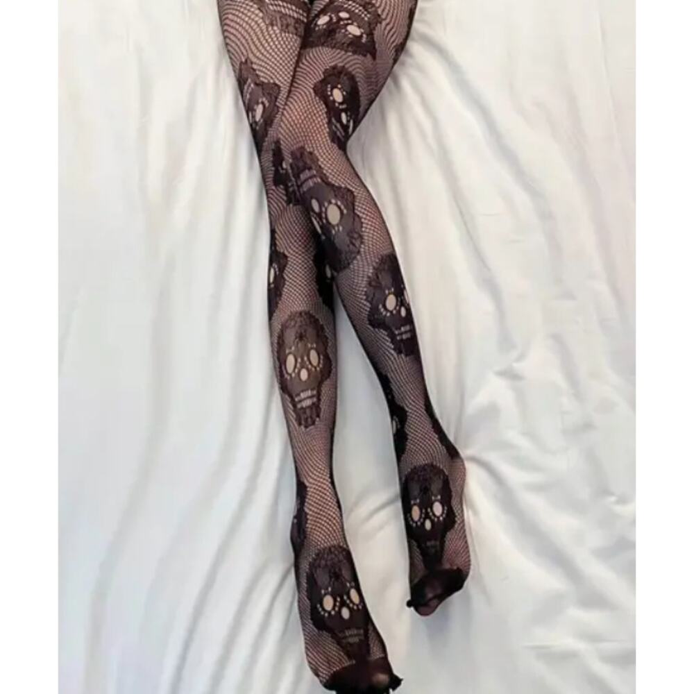 Skull Fishnet Stockings Hose Goth Halloween Punk Dark E Girl OSZ Cosplay Costume